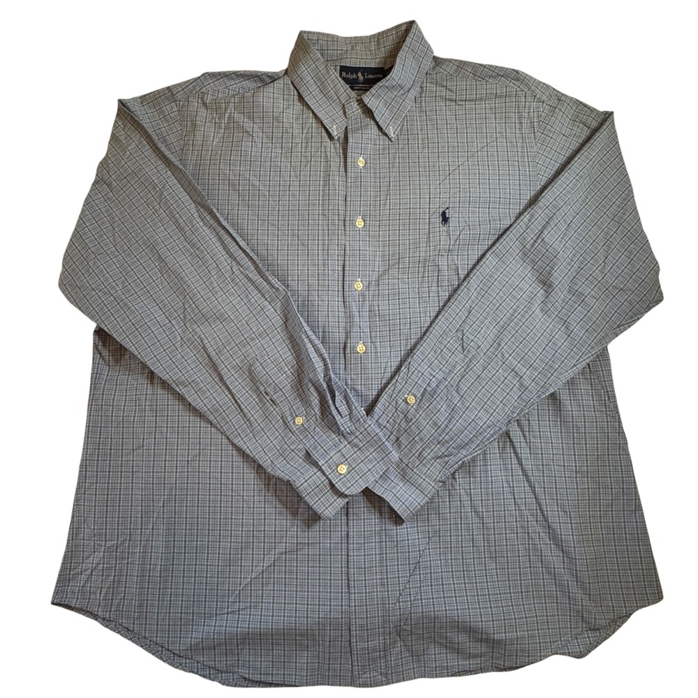 Ralph Lauren Custom Fit Men's Size XXL Blue Plaid Long Sleeve Button‎ Down Shirt